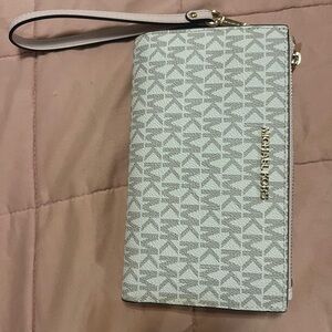Michael Kors Pink and Light Gray Signature Wristlet Clutch
